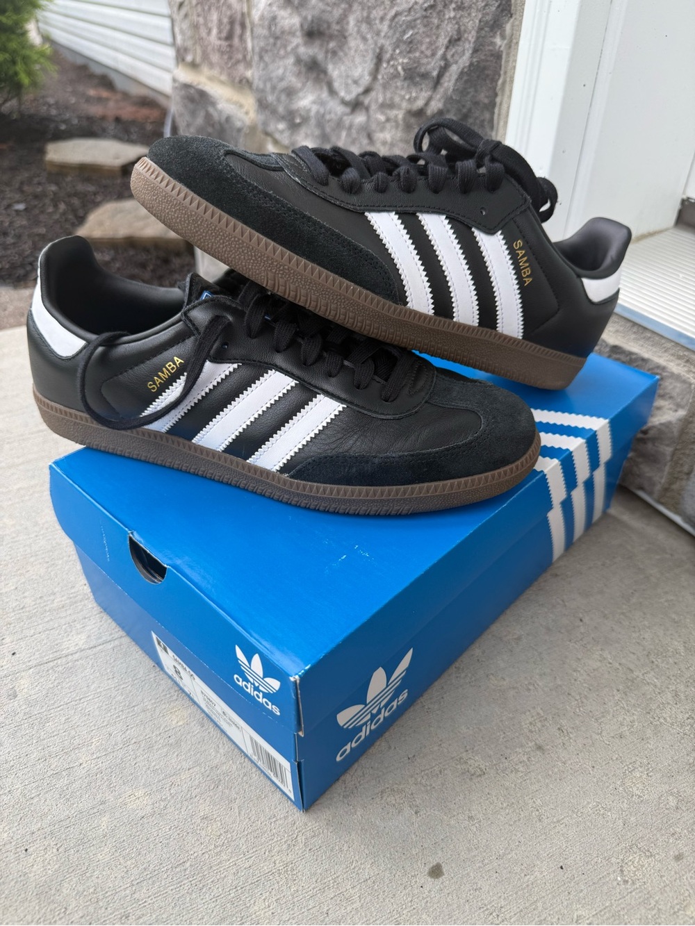 adidas Samba Leather Sneakers - Black/White with Gum Sole